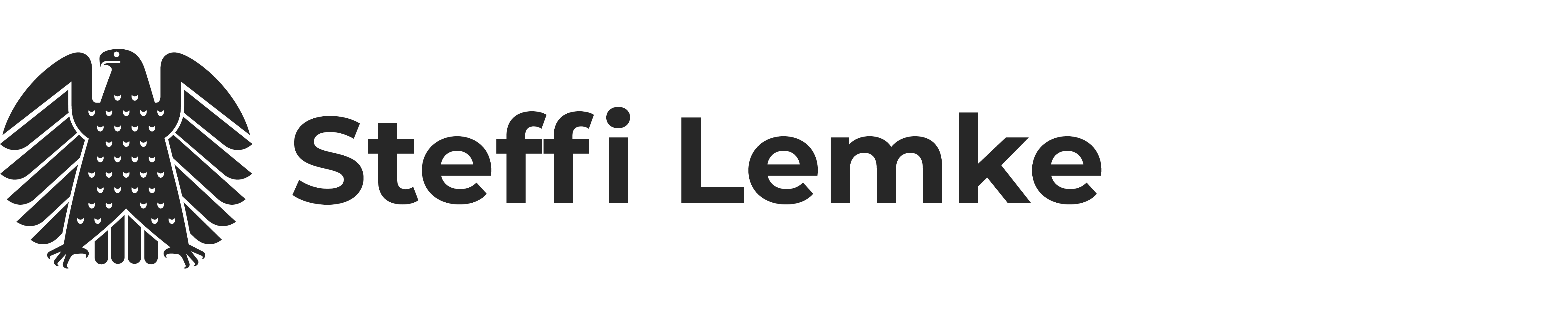 Schwarzes Logo mit Bundesadler und nebenstehendem Schriftzug Steffi Lemke